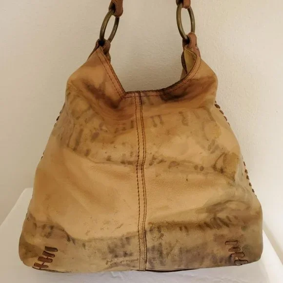 Brown tan beige green gray leather lucky hobo boho cowgirl western tie dyed - Picture 3 of 12